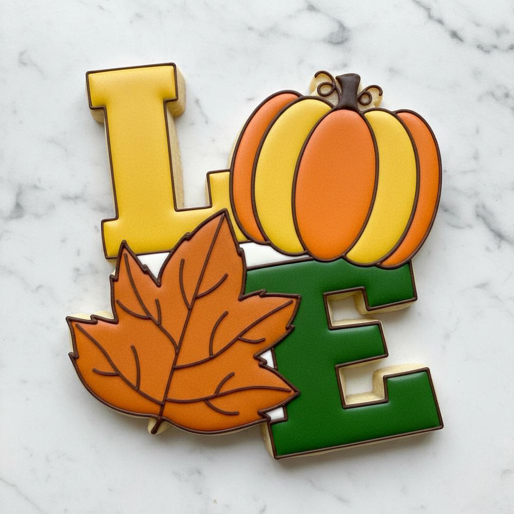 Fall LOVE Cookie Cutter | Thanksgiving Cookie Cutter | Pumpkin & Maple Leaf Cookie | Autumn Royal Icing Decorating