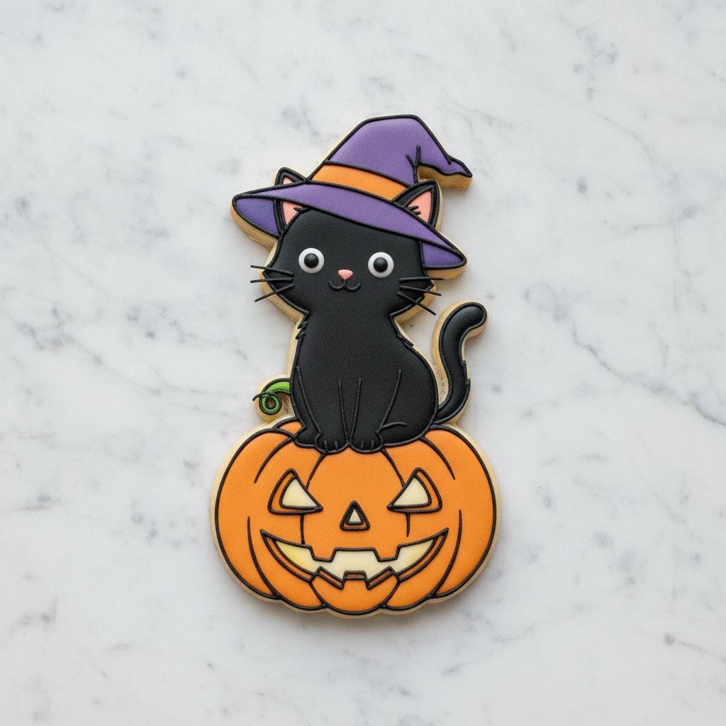 Black Cat_Witch Cookie Cutter | Halloween Cat on Pumpkin Cookie Cutter | Cute Spooky Cookie Cutter | Fall Baking