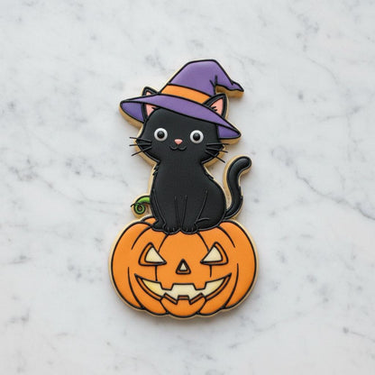 Black Cat_Witch Cookie Cutter | Halloween Cat on Pumpkin Cookie Cutter | Cute Spooky Cookie Cutter | Fall Baking