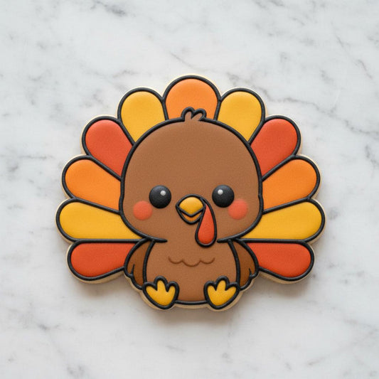 Cute Thanksgiving Turkey Cookie Cutter | Kawaii Turkey Cutter with Stamp | Fall Royal Icing Cookie Cutter