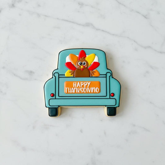 Happy_Thanksgiving Pickup Cookie Cutter | Thanksgiving Truck Cookie Cutter | Vintage Pickup with Turkey | Fall Cookie Cutter