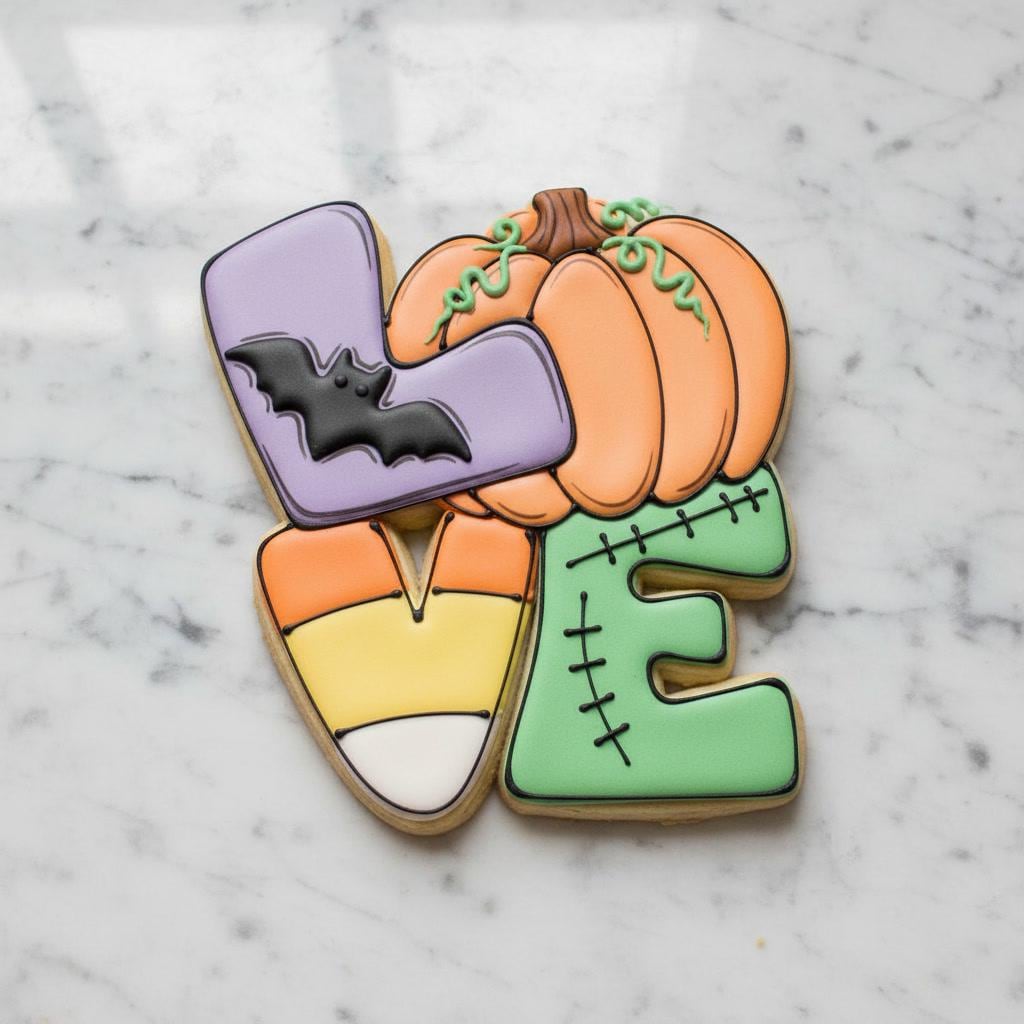 LOVE Halloween Cookie Cutter | Halloween Party Cookie Cutter | Pumpkin Candy Corn Witch Hat Cookie | Spooky Royal Icing Decorating Tool