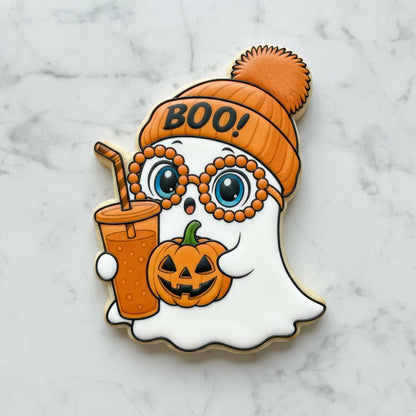 Beanie Ghost Cookie Cutter | Cute Halloween Ghost with Pumpkin & Coffee | Fall Cookie Cutter | Spooky Season Baking | Halloween Baking