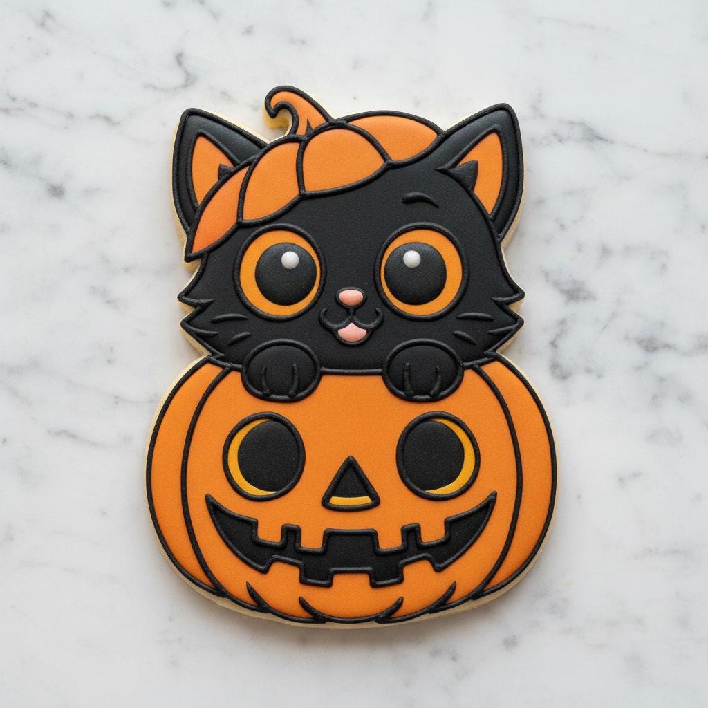 Pumpkin Kitty Cookie Cutter | Black Kitten Halloween Cookie Cutter | Jack O Lantern Cat | Spooky Season Baking | Cute Pumpkin Cat Cookie