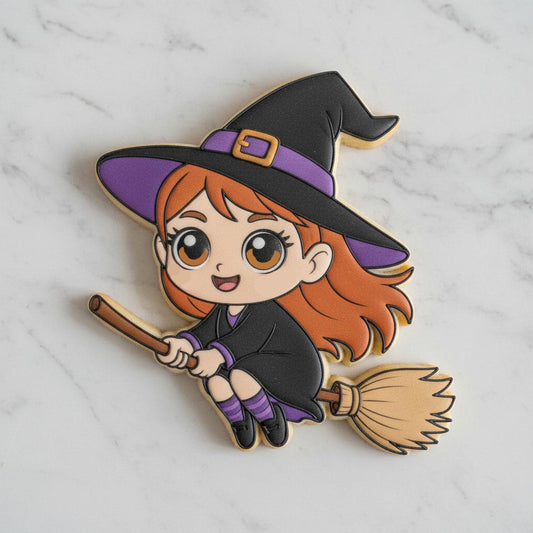 Cute Flying_Witch Cookie Cutter | Witch on Broom Halloween Cookie Cutter | Kawaii Halloween Baking | Spooky Season
