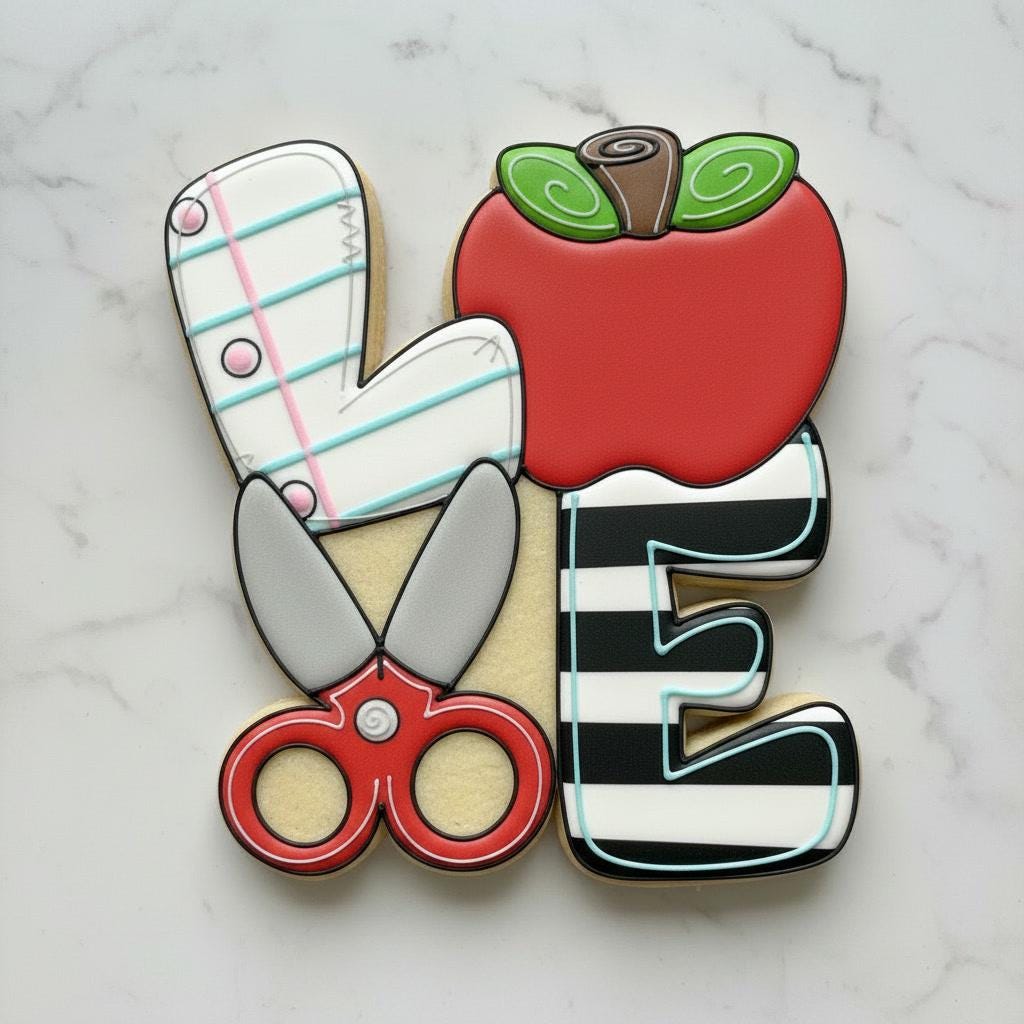 School LOVE Cookie Cutter Bundle | Teacher Cookie Cutter Set | Apple, Pencil, Scissors & Letter Cookie Stamps | School Baking Set