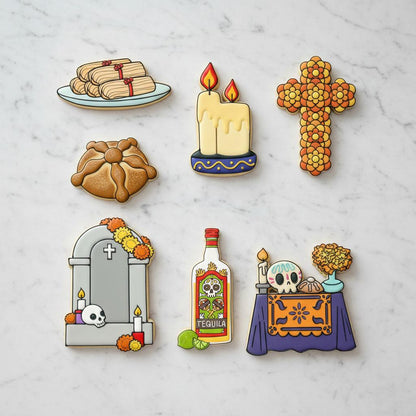 Día de los Muertos Cookie Cutter Set | Day of the Dead Cookie Cutters | Ofrenda Altar, Pan de Muerto, Sugar Skull, Cross & Tamales Cookie