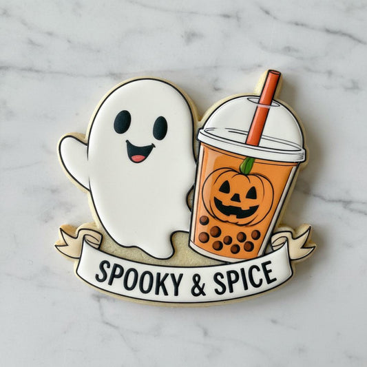 Spooky and_Spice Cookie Cutter | Cute Ghost & Pumpkin Boba Cookie Cutter | Halloween Bubble Tea Cookie Cutter | Fall Baking