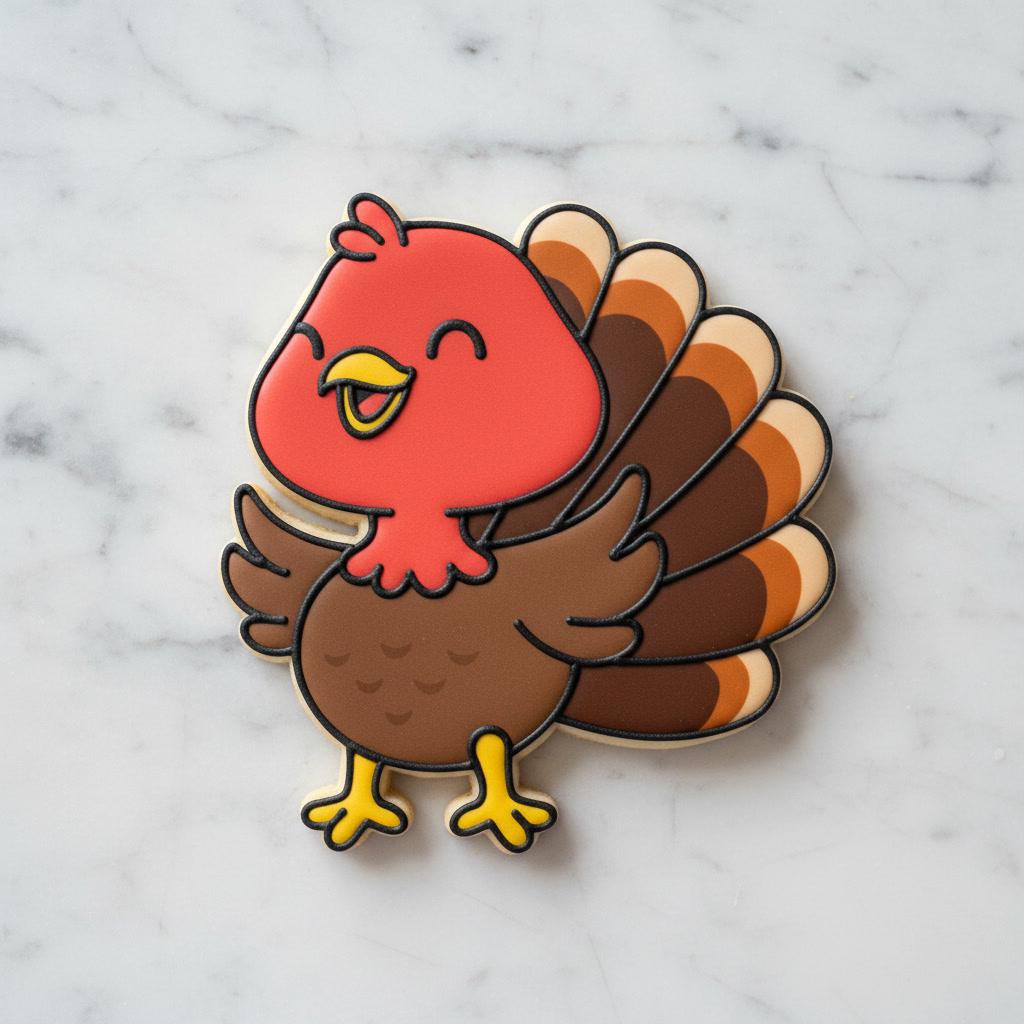 Happy Turkey Cookie Cutter with Stamp | Thanksgiving Cookie Cutter | Kawaii Fall Cookie Cutter | Royal Icing Cookie Decor