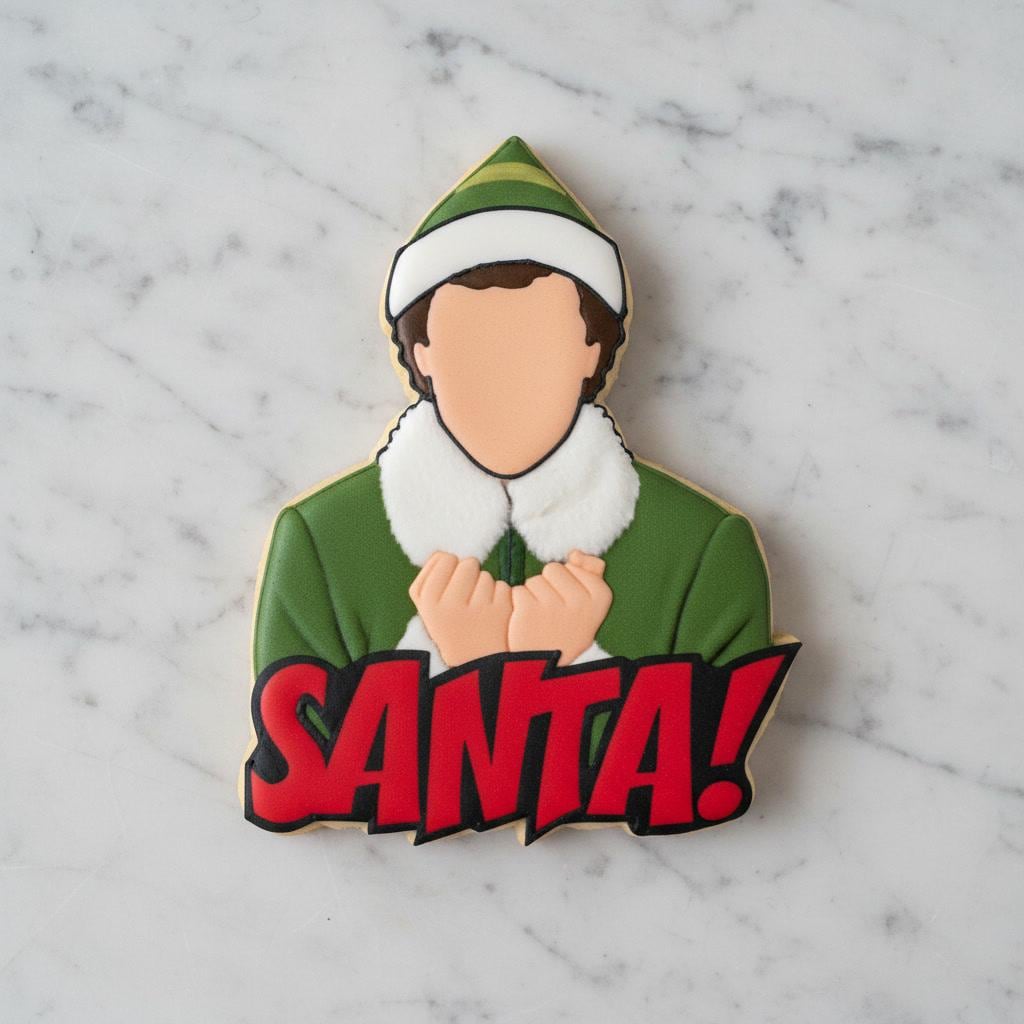 Elf Santa Cookie Cutter with Stamp | Christmas Movie Inspired Cookie Cutter | Funny Holiday Royal Icing Cookie Cutter