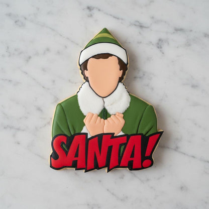 Elf Santa Cookie Cutter with Stamp | Christmas Movie Inspired Cookie Cutter | Funny Holiday Royal Icing Cookie Cutter