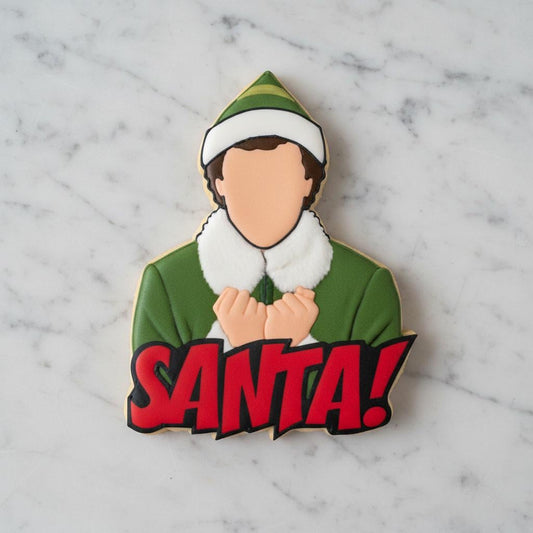 Elf Santa Cookie Cutter with Stamp | Christmas Movie Inspired Cookie Cutter | Funny Holiday Royal Icing Cookie Cutter