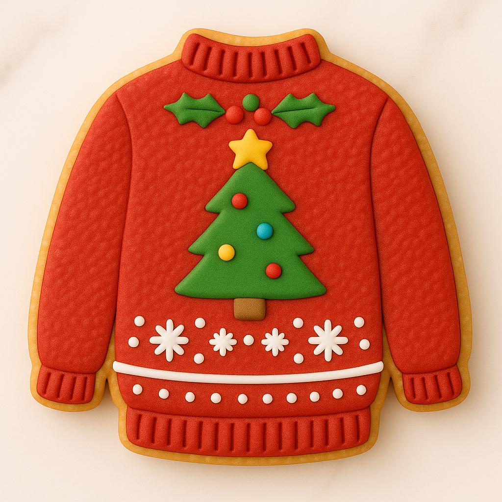 Ugly_Christmas Sweater_Tree Cookie Cutter with Stamp | Christmas Tree Sweater Cookie Cutter | Holiday Party Cookie Cutter