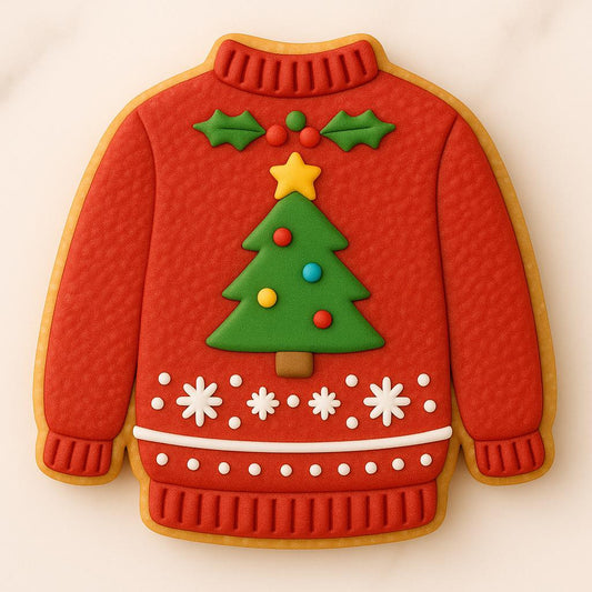 Ugly_Christmas Sweater_Tree Cookie Cutter with Stamp | Christmas Tree Sweater Cookie Cutter | Holiday Party Cookie Cutter