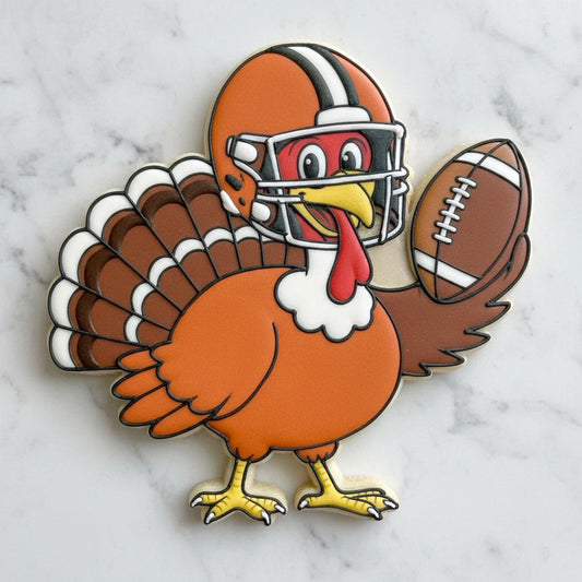 Turkey Football Cookie Cutter with Helmet | Thanksgiving Tailgate Cookie Cutter | Turkey Holding Football Cookie | Game Day Cookies