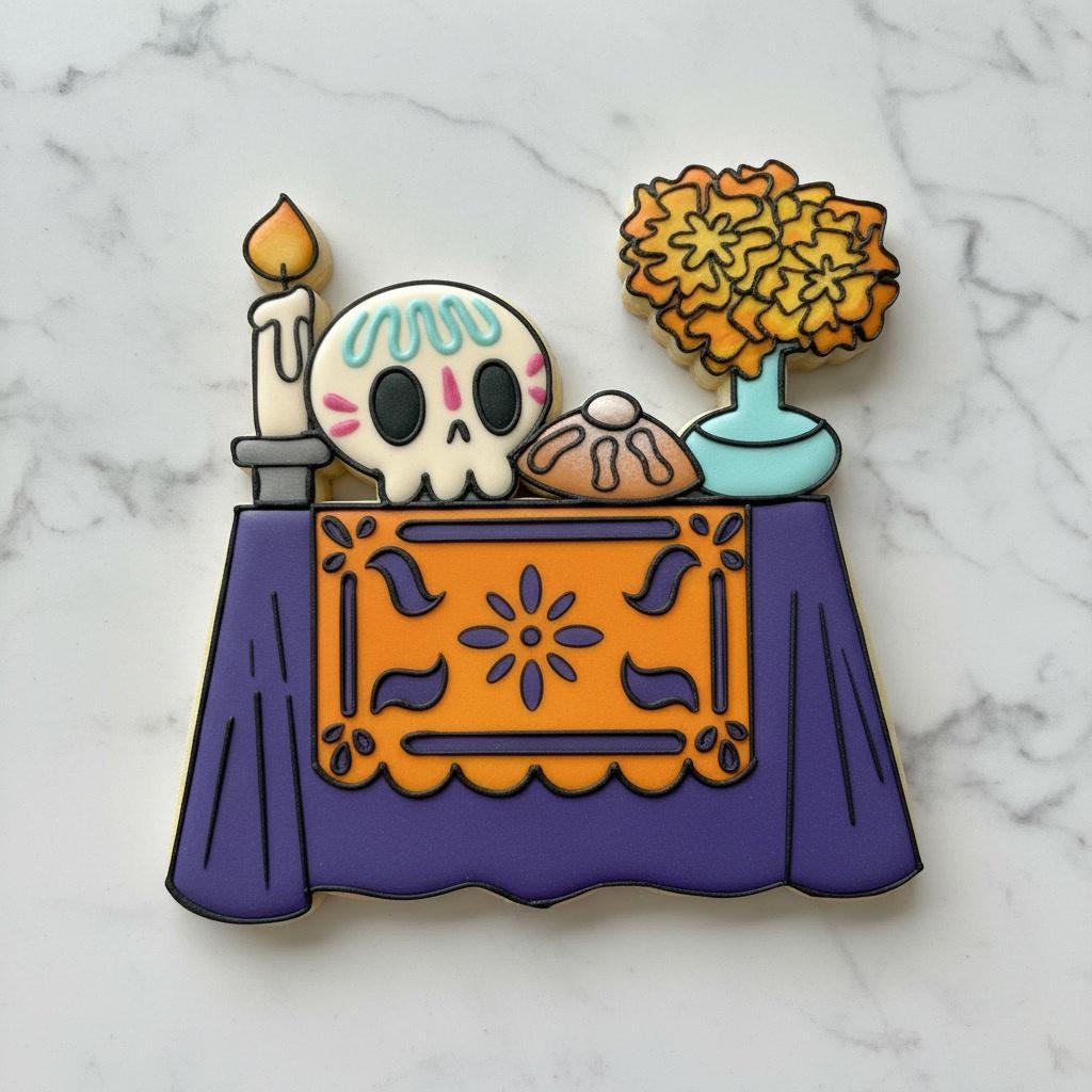 Día de los Muertos Cookie Cutter Set | Day of the Dead Cookie Cutters | Ofrenda Altar, Pan de Muerto, Sugar Skull, Cross & Tamales Cookie