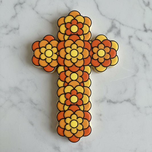 Marigold Cross Cookie Cutter | Christian Cross Cookie Cutter | Baptism, First Communion & Confirmation  | day of the dead