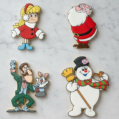 Vintage Frost_Friends Cookie Cutter Set of 4 | Christmas Cartoon Cookie Cutters | Santa Snowman Holiday Cookies | Vintage Cookie Stamp Set
