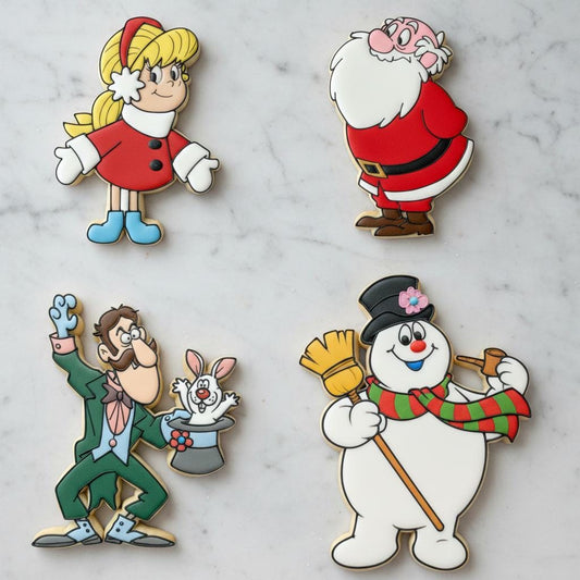 Vintage Frost_Friends Cookie Cutter Set of 4 | Christmas Cartoon Cookie Cutters | Santa Snowman Holiday Cookies | Vintage Cookie Stamp Set