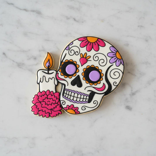 Sugar_Skull with_Candle Cookie Cutter | Día de los Muertos Cookie Cutter | Day of the Dead Skull Cookie Stamp | Halloween Cookies