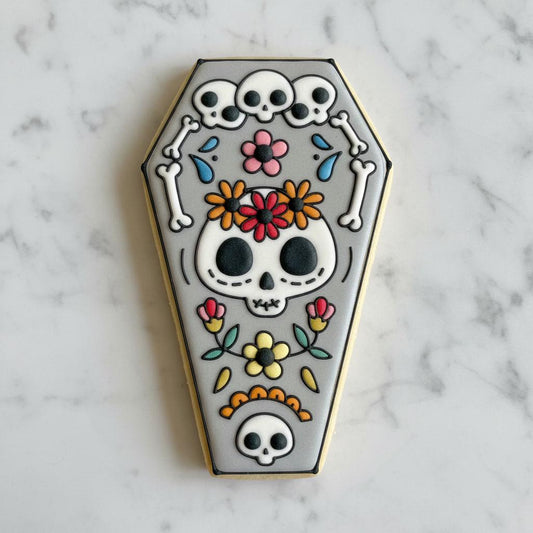 Sugar_Skull Coffin Cookie Cutter with Stamp | Día de los Muertos Cookie Cutter | Day of the Dead Coffin | Halloween Cookie Cutter