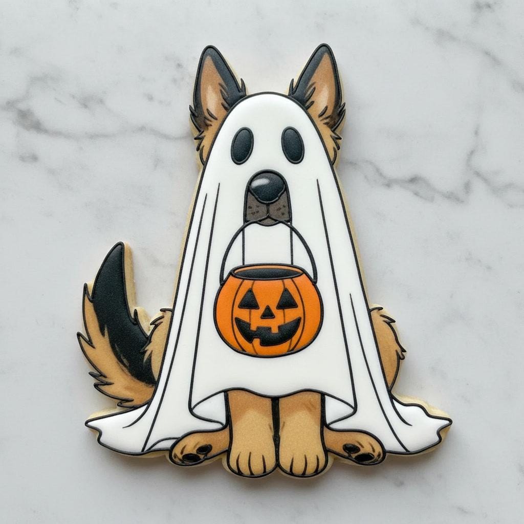 German Shepherd Ghost Cookie Cutter with Embosser | Halloween Dog Cookie Cutter, | Ghost Dog Sugar Cookie Cutter | Pet Lover Halloween