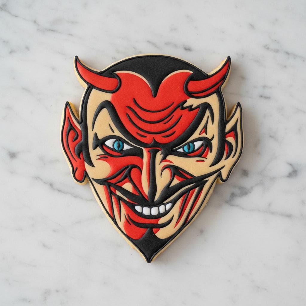 Horned Devil Face Cookie Cutter with Stamp | Demon Mask Halloween Cookie Cutter | Scary Halloween Cookie Cutter