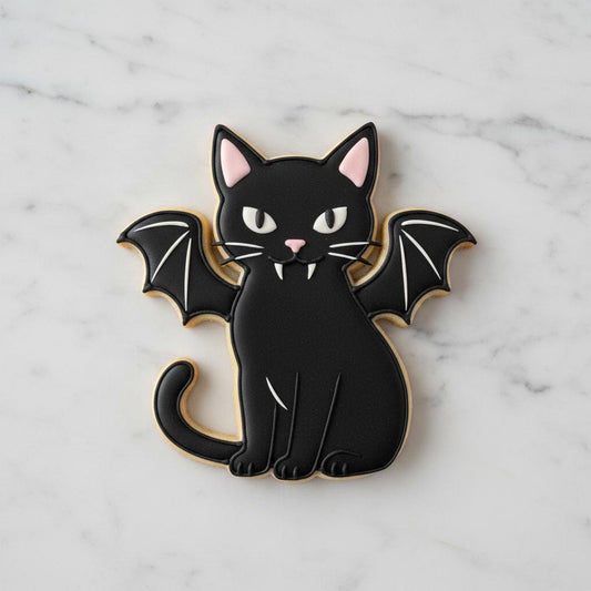Vampire Cat Cookie Cutter | Black Cat Bat Wings Cookie Cutter | Halloween Cookie Stamp | Gothic Cat Cookie Cutter