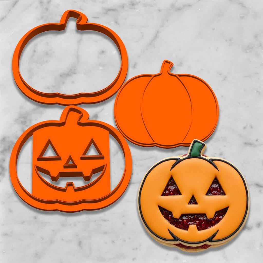 Linzer Jack-o-lantern Cookie Cutter Set Cookie Cutter with Insert Stamp | Halloween Sandwich Cookie Cutter | custom Linzer cutter