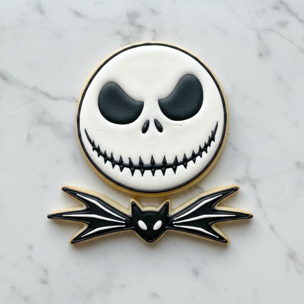 Skeleton Face_Bat Cookie Cutter Set of 2 | Bat Bow Tie Cookie Cutter | Halloween Cookie Stamp | Spooky Movie Baking Tool