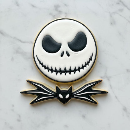 Skeleton Face_Bat Cookie Cutter Set of 2 | Bat Bow Tie Cookie Cutter | Halloween Cookie Stamp | Spooky Movie Baking Tool