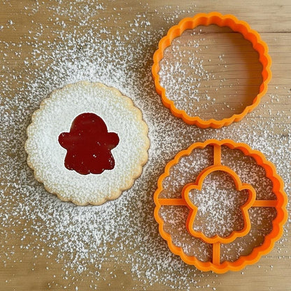 Ghost Linzer Cookie Cutter Set, Halloween Sandwich Cookie Cutter with Ghost Window, Spooky Jam Cookie Stamp, 3D Printed Tool
