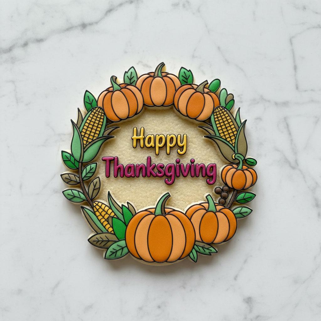 Happy Thanksgiving_Wreath Cookie Cutter and Stamp | Thanksgiving Wreath Cookie Cutter | Pumpkin Harvest Cookie | Friendsgiving Fall Baking