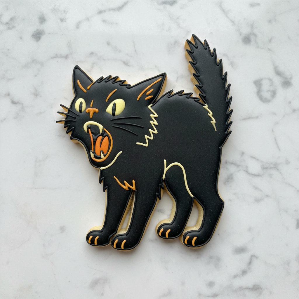 Vintage_Hissing Black_Cat Cookie Cutter, Stamper, Stencil | Retro Halloween Cat Cookie Cutter | Spooky Black Cat