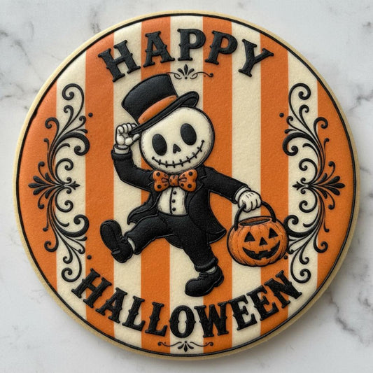 Pumpkin King Cookie Cutter | Jack Skellington-inspired Happy Halloween Cookie Cutter |  Spooky Round Plaque Cutter | Vintage Style Jack