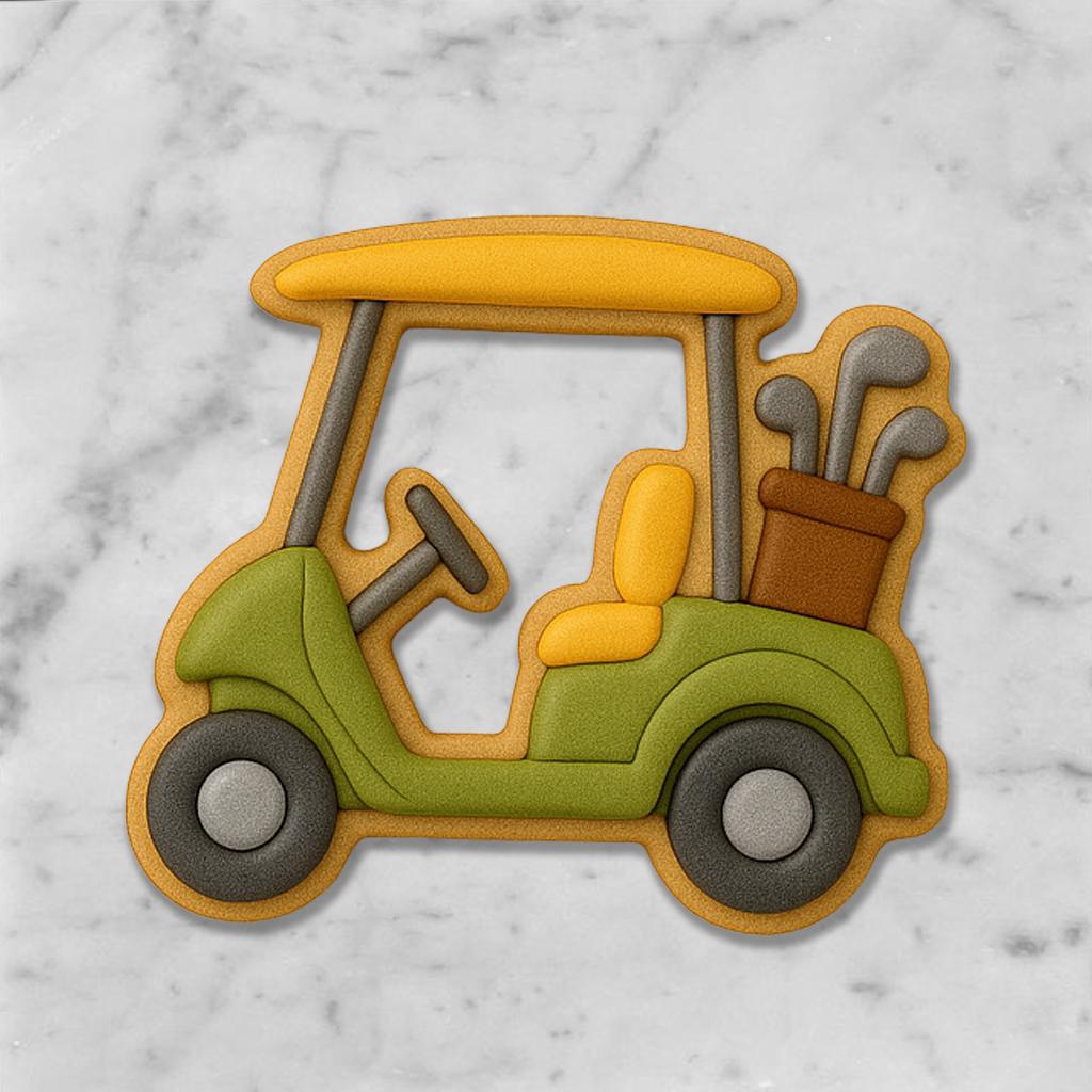 Golf_Cart with_Clubs Cookie Cutter with Golf Clubs | Golfer Cookie Stamp | Golf Birthday Cookie Cutter | Father's Day Golf Gift