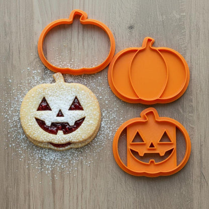 Linzer Jack-o-lantern Cookie Cutter Set Cookie Cutter with Insert Stamp | Halloween Sandwich Cookie Cutter | custom Linzer cutter