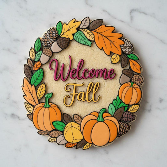 Welcome Fall_Wreath Cookie Cutter and Stamp | Pumpkin Autumn Cookie Cutter | Thanksgiving Harvest Baking Tool | Fall Cookies