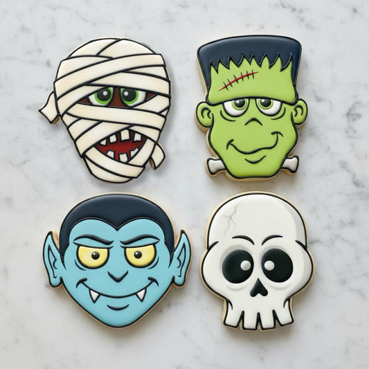 Halloween Monster Cookie Cutter Set | Frankenstein Mummy Vampire Skull Cookie Cutters and Stamps | Monster Mash Halloween Baking Set