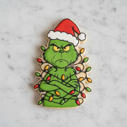 Grumpy Green_Christmas Cookie Cutter | Holiday Character Cookie Stamp | Christmas Lights Cookie Cutter | Santa Hat Christmas Cookie