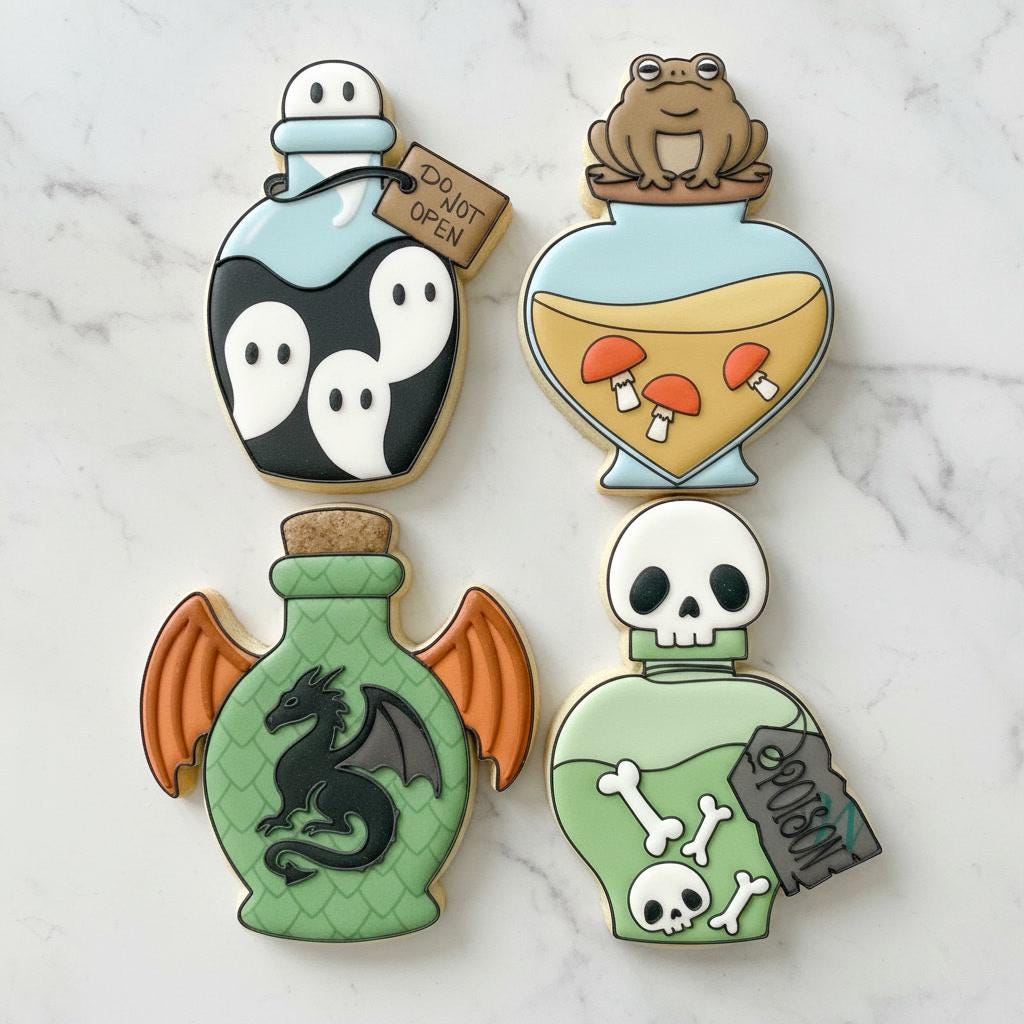 Halloween Potion Bottle Cookie Cutter Set of 4 | Witch Potion Cookie Stamp | Poison Bottle Cutter | Spooky Witch Halloween Cookie Cutters