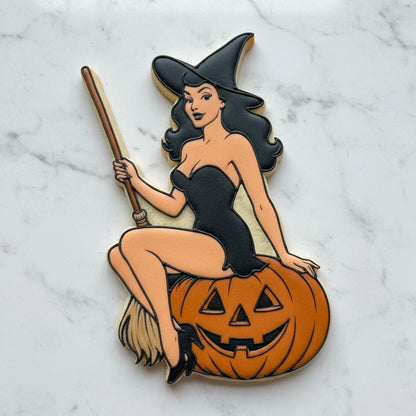 Pin-Up Witch Cookie Cutter | Sexy Witch Cookie Stamp | Retro Halloween Witch Cutter | Vintage Witch Pumpkin Cookie Cutter
