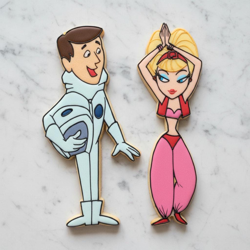 Retro Astronaut_Genie Cookie Cutter Set | Space Man Cookie Stamp | Genie Girl Cookie Cutter | Vintage Cartoon Inspired Cookies