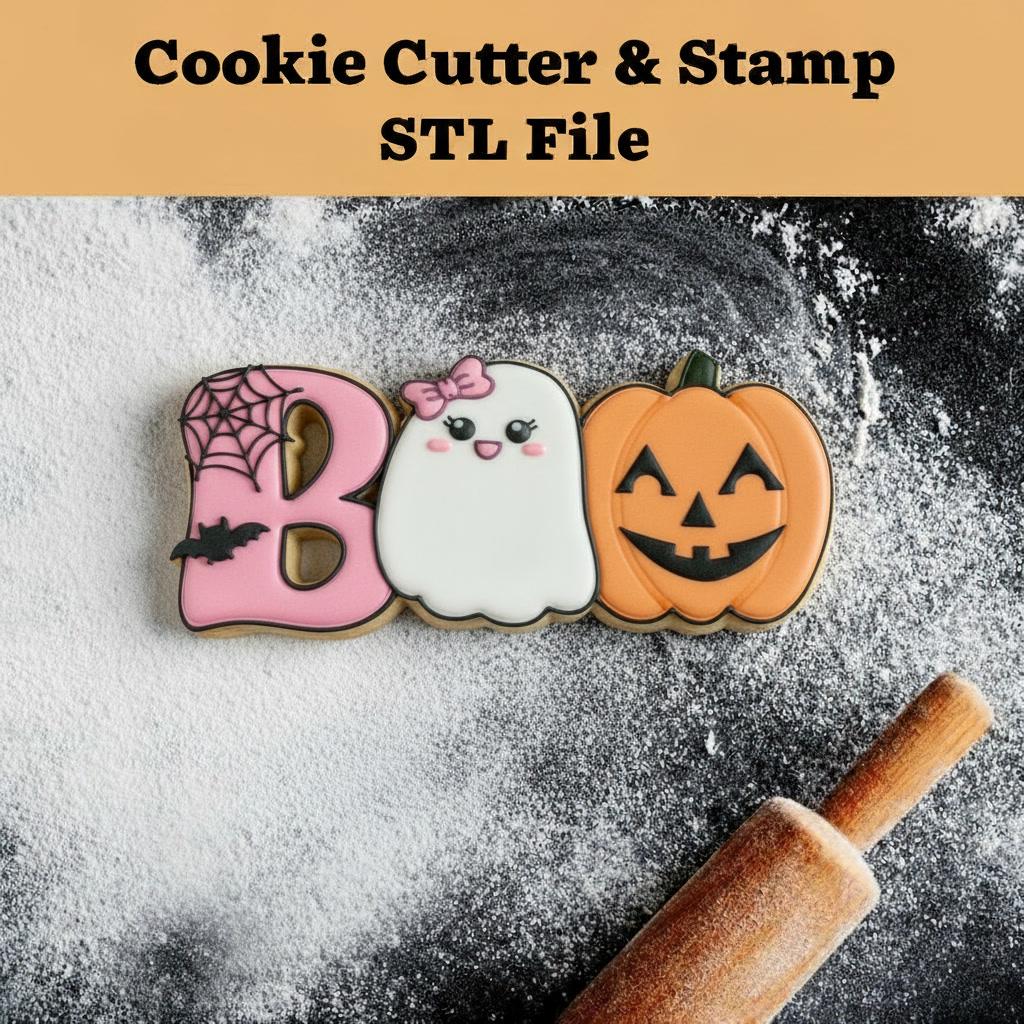 STL Boo - Cutter and Stamp with knobs - Digital Cookie Cutter STL File – 2", 3", and 4" Sizes Included