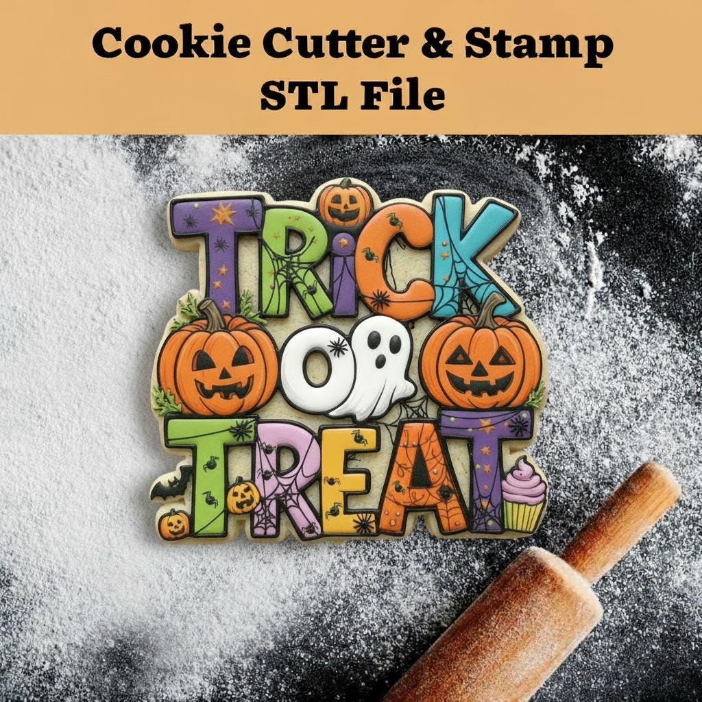 STL Trick or Treat - Cutter and Stamp with knobs - Digital Cookie Cutter STL File – 2", 3", and 4" Sizes Included