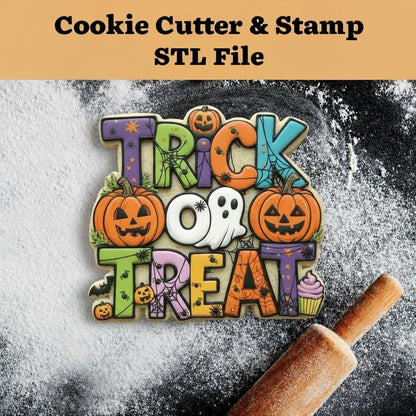 STL Trick or Treat - Cutter and Stamp with knobs - Digital Cookie Cutter STL File – 2", 3", and 4" Sizes Included