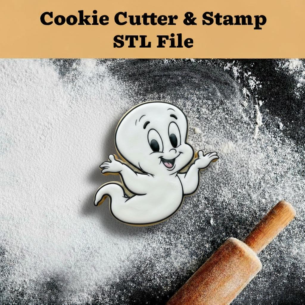 STL Friendly Ghost -  Cutter and Stamp with knobs included. Digital Cookie Cutter STL File – 2", 3", and 4" Sizes Included