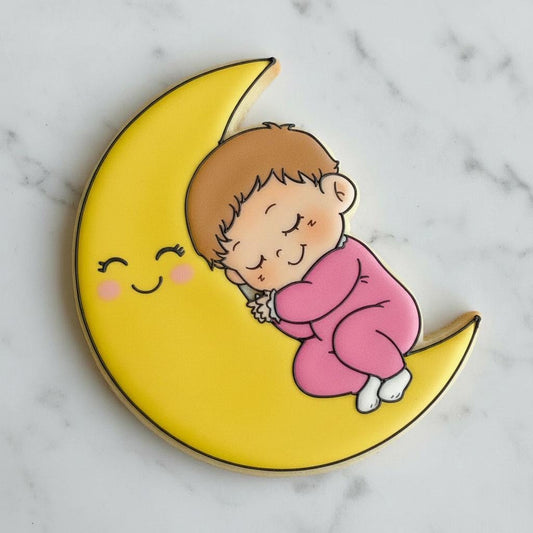 Baby_on Crescent_Moon Cookie Cutter and Stamp | Baby Shower Cookie Cutter | Crescent Moon Baby Cookie | Twinkle Little Star Baby Shower